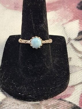 925 Sterling Silver Larimar Ring Size 7 Caribbean Blue Gemstone Boho Jewelry